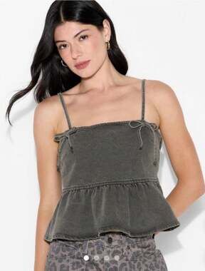 Wild Fable Gray Wash Denim Peplum Cami Tank Top with Bow Details